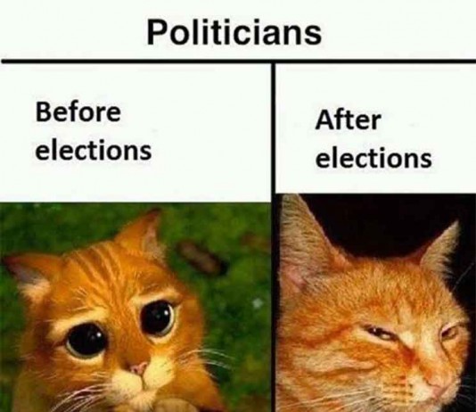 Politicians Before and After Elections Talk Cock Sing Song