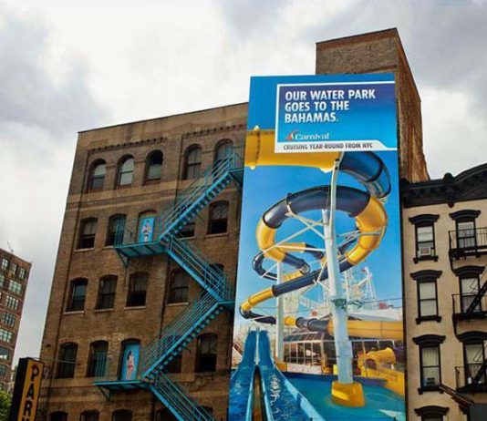 Carnival Cruise Line Fire Escape Stairs Billboard Ad Talk Cock Sing Song