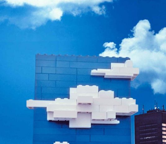 LEGO White 3D Clouds Billboard Ad Talk Cock Sing Song